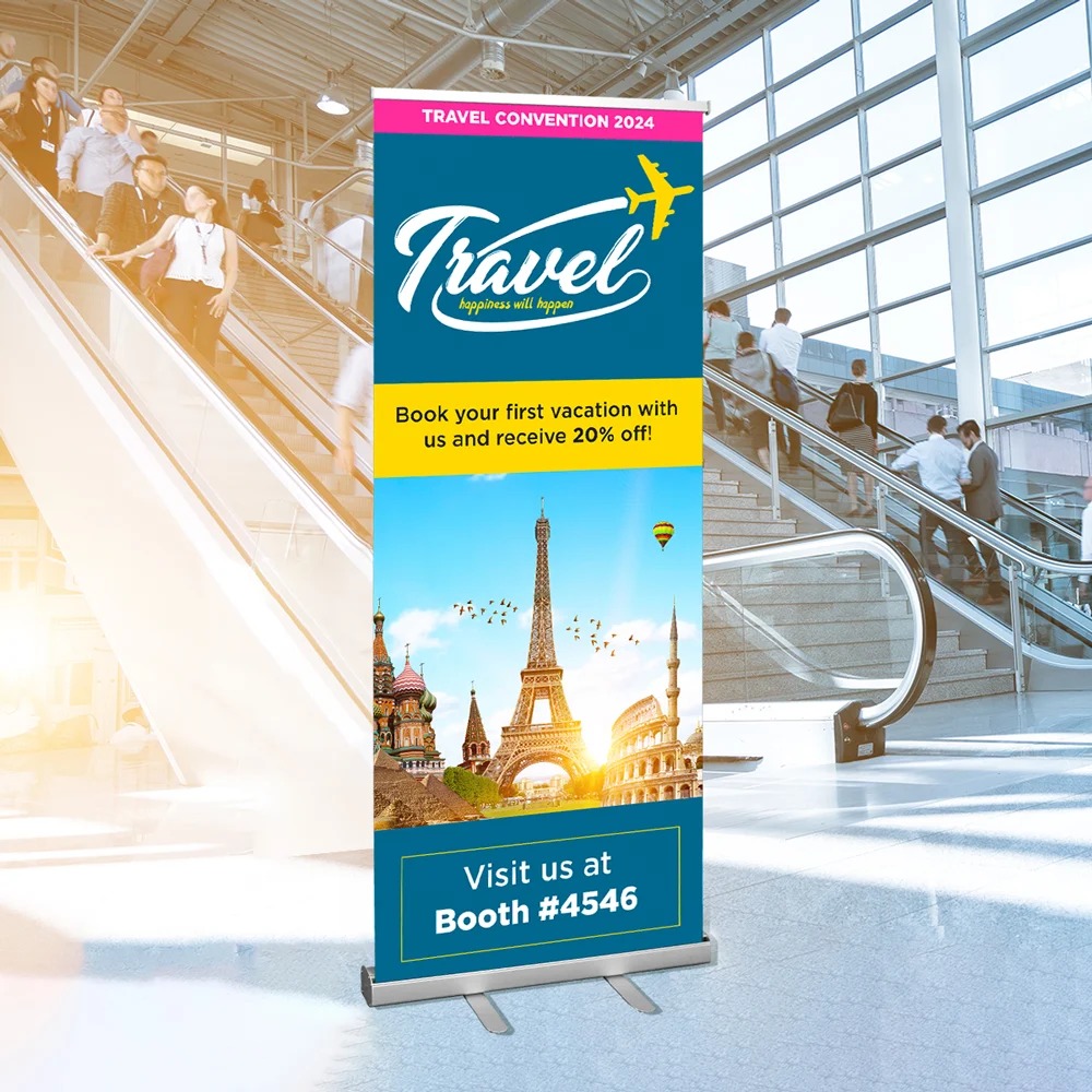 Professional standing banner for travel convention